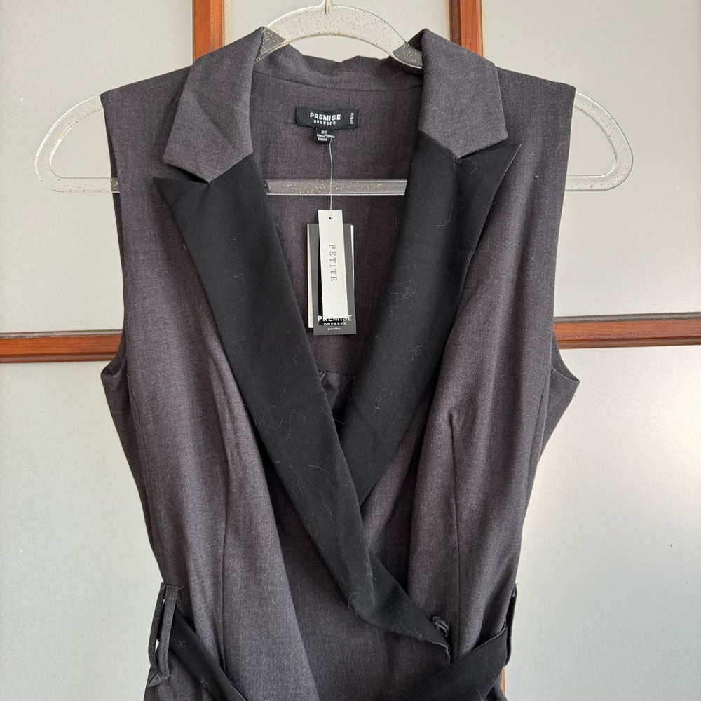 PREMISE ELEGANT A-LINE DRESS. WRAP STYLE ZIPPER UNDERNEATH THE WRAP FLAP BELT - Picture 2 of 16